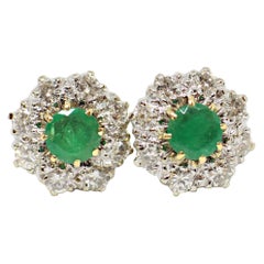 Vintage Emerald and Diamond Coronet Cluster 18 Carat Gold and Platinum Earrings