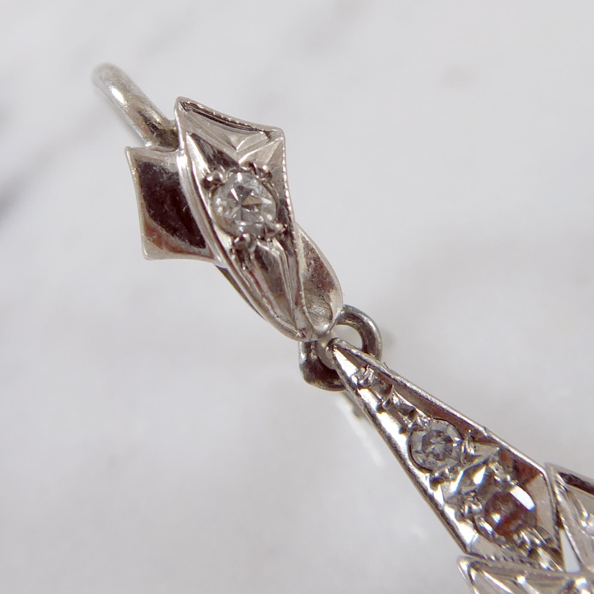 Vintage Emerald and Diamond Drop Earrings, circa 1950s, White Gold 1
