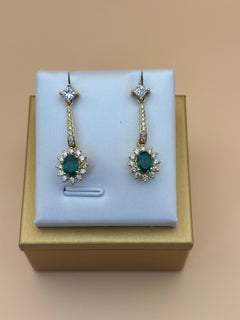 Vintage Smaragd und Diamant Tropfen Ohrringe in 18K Gelbgold