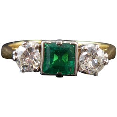Vintage Emerald and Diamond Engagement Ring