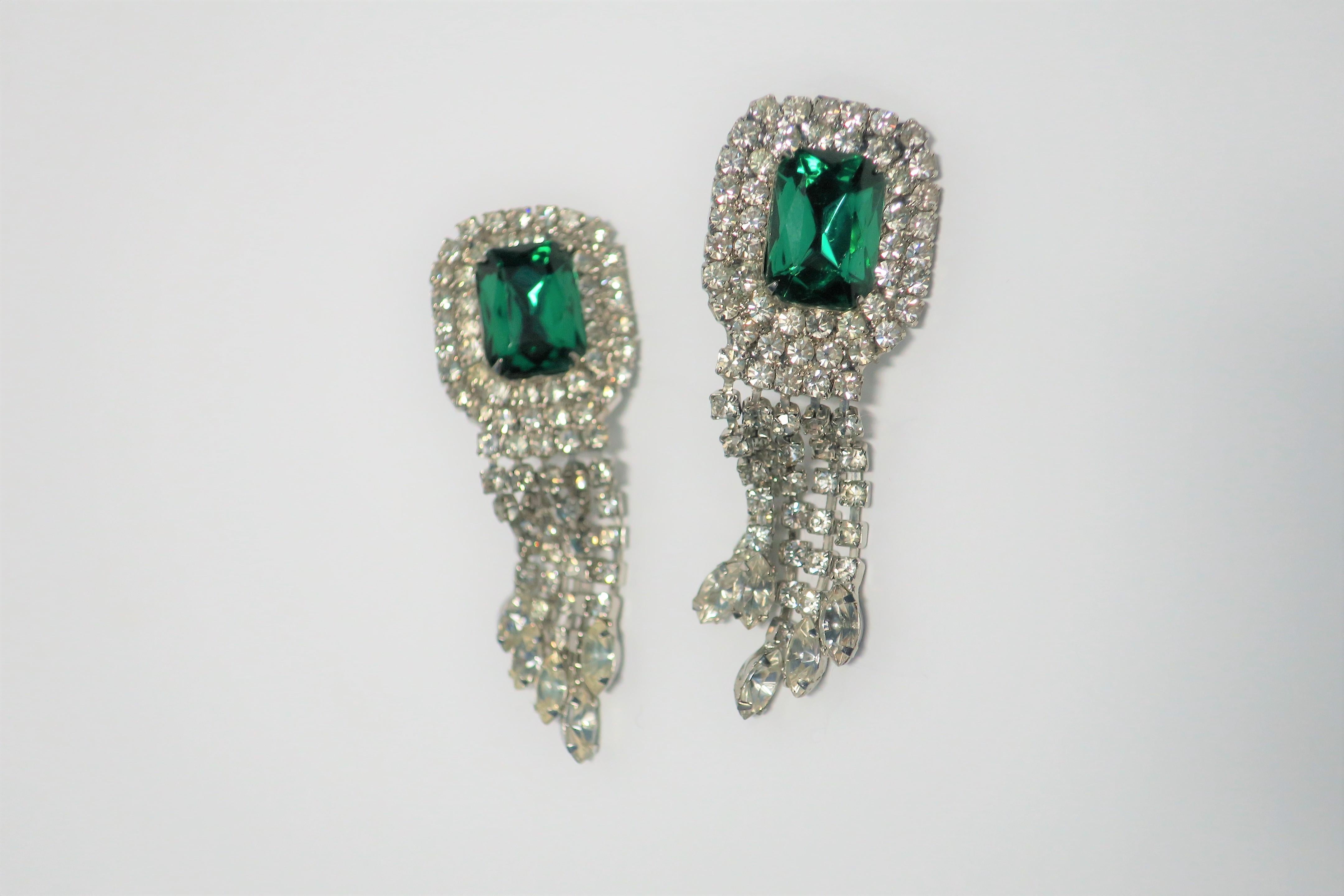 Pendientes vintage de esmeralda y diamantes Regencia de Hollywood