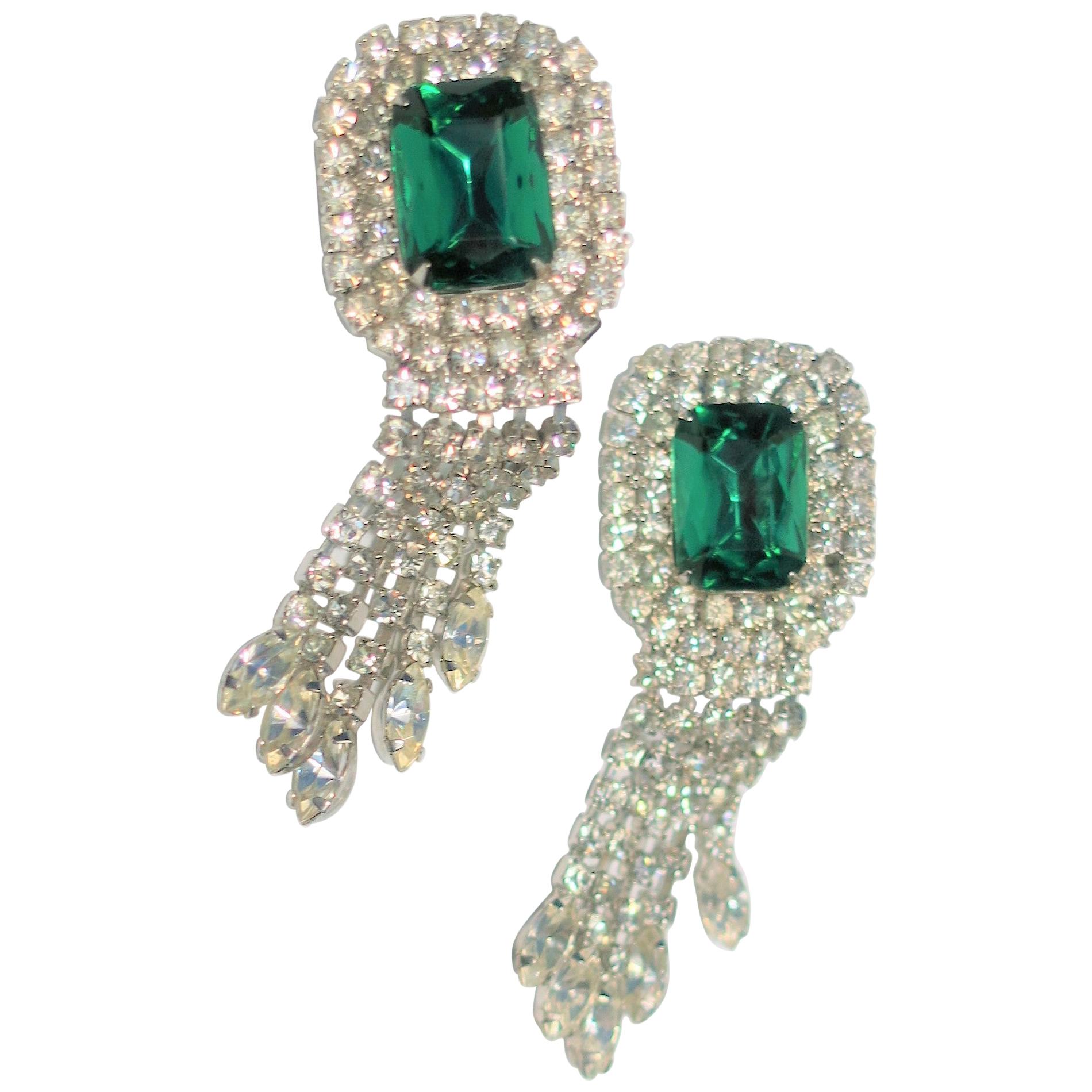 Vintage Emerald and Diamond-Esque Earrings