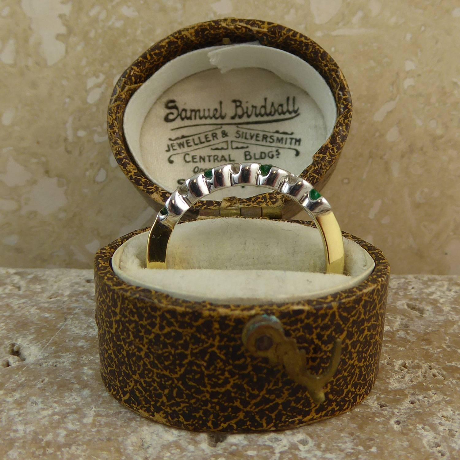 Contemporary Vintage Emerald and Diamond Eternity Ring, 18 Carat Gold, circa 1990s