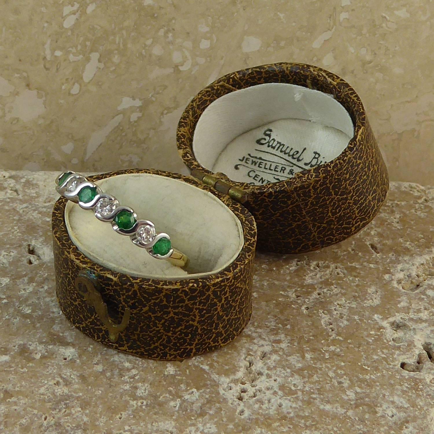 Round Cut Vintage Emerald and Diamond Eternity Ring, 18 Carat Gold, circa 1990s