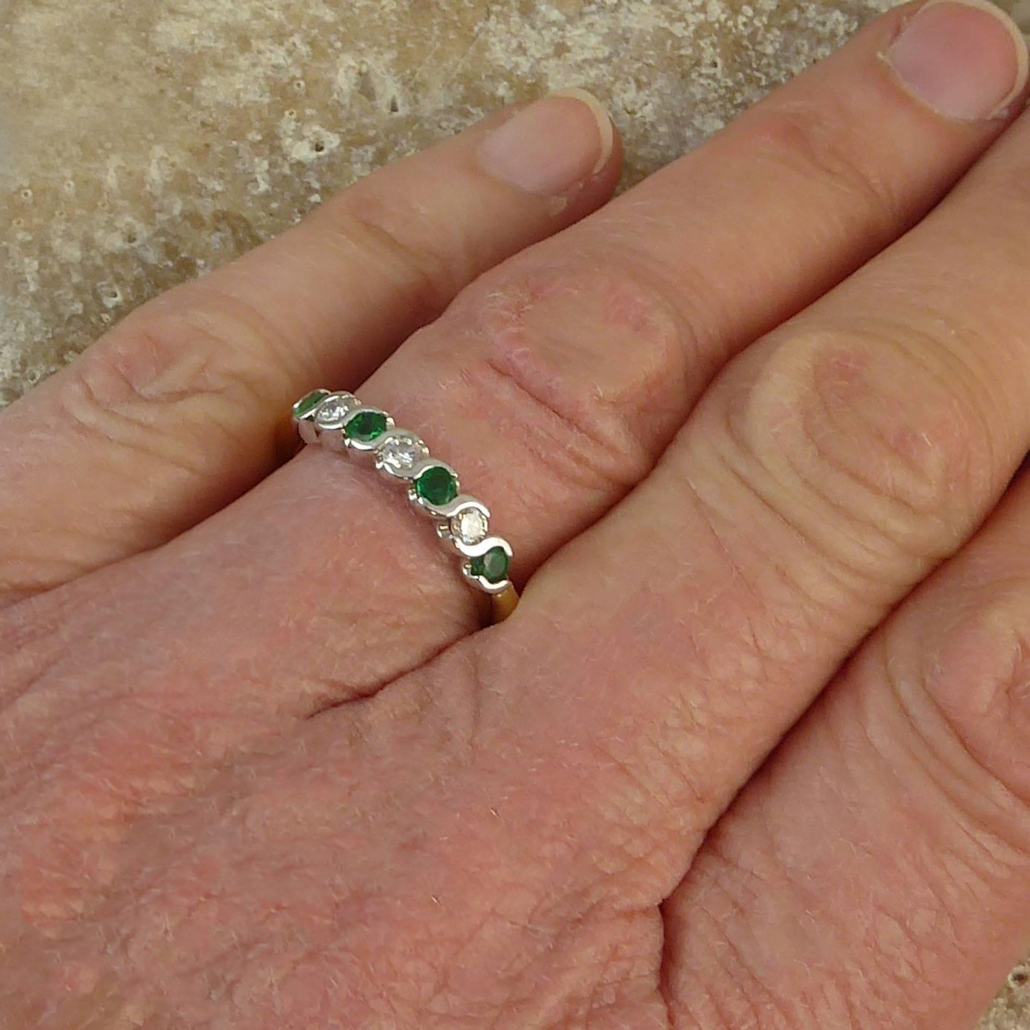 Vintage Emerald and Diamond Eternity Ring, 18 Carat Gold, circa 1990s In Excellent Condition In Yorkshire, West Yorkshire