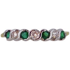 Vintage Emerald and Diamond Eternity Ring, 18 Carat Gold, circa 1990s