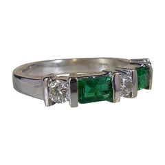 Retro Emerald and Diamond Eternity Ring, White Gold