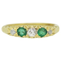 Vintage Emerald and Diamond Five Stone Ring