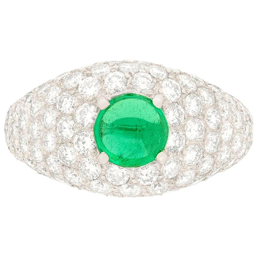 Vintage Emerald and Diamond French Bombe Ring, circa 1950s
