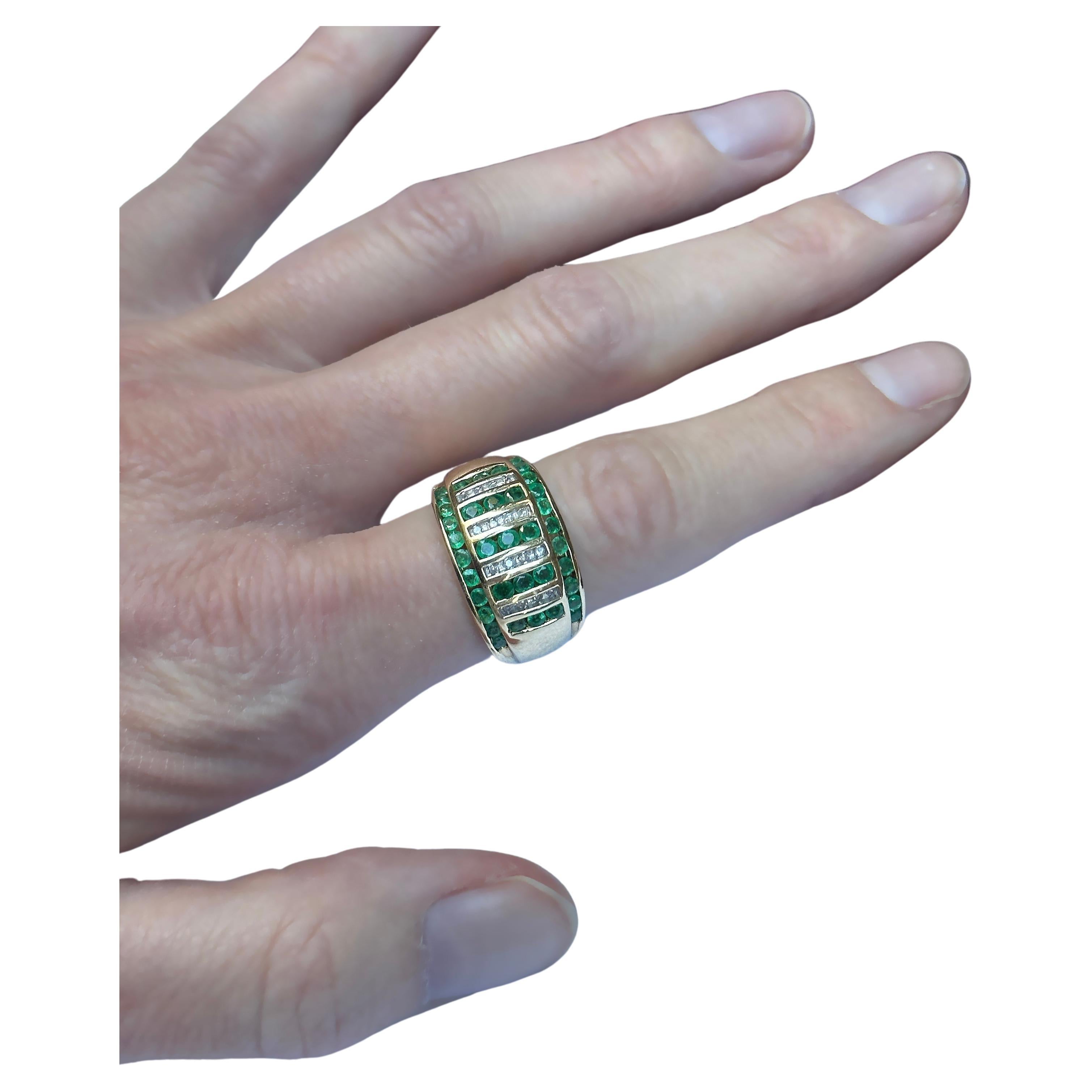 Vintage Emerald and Diamond Gold Bombe Ring