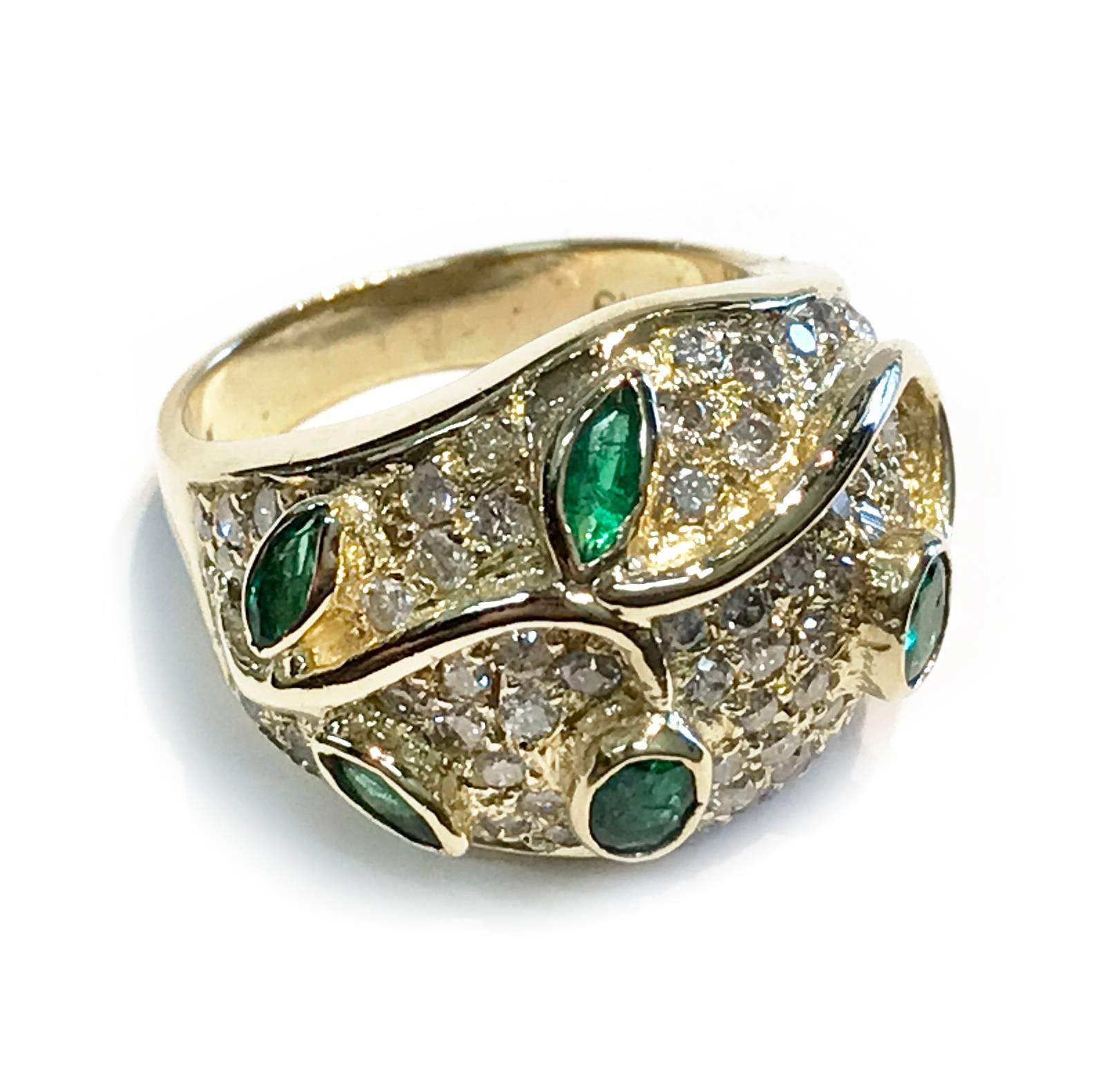 Vintage Emerald Diamond Cocktail Ring In Good Condition In Palm Desert, CA