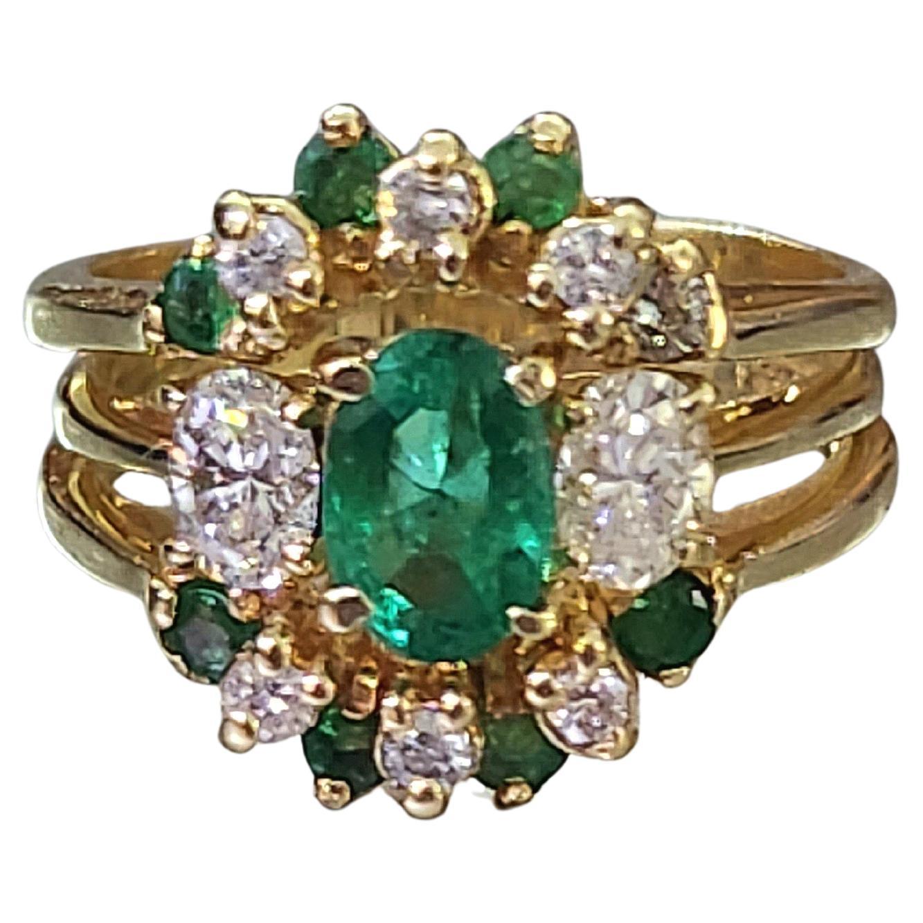 Vintage Smaragd und Diamant Gold Ring Damen im Angebot