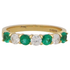  Vintage Emerald and Diamond Half Eternity Ring Set in 18k Yellow Gold