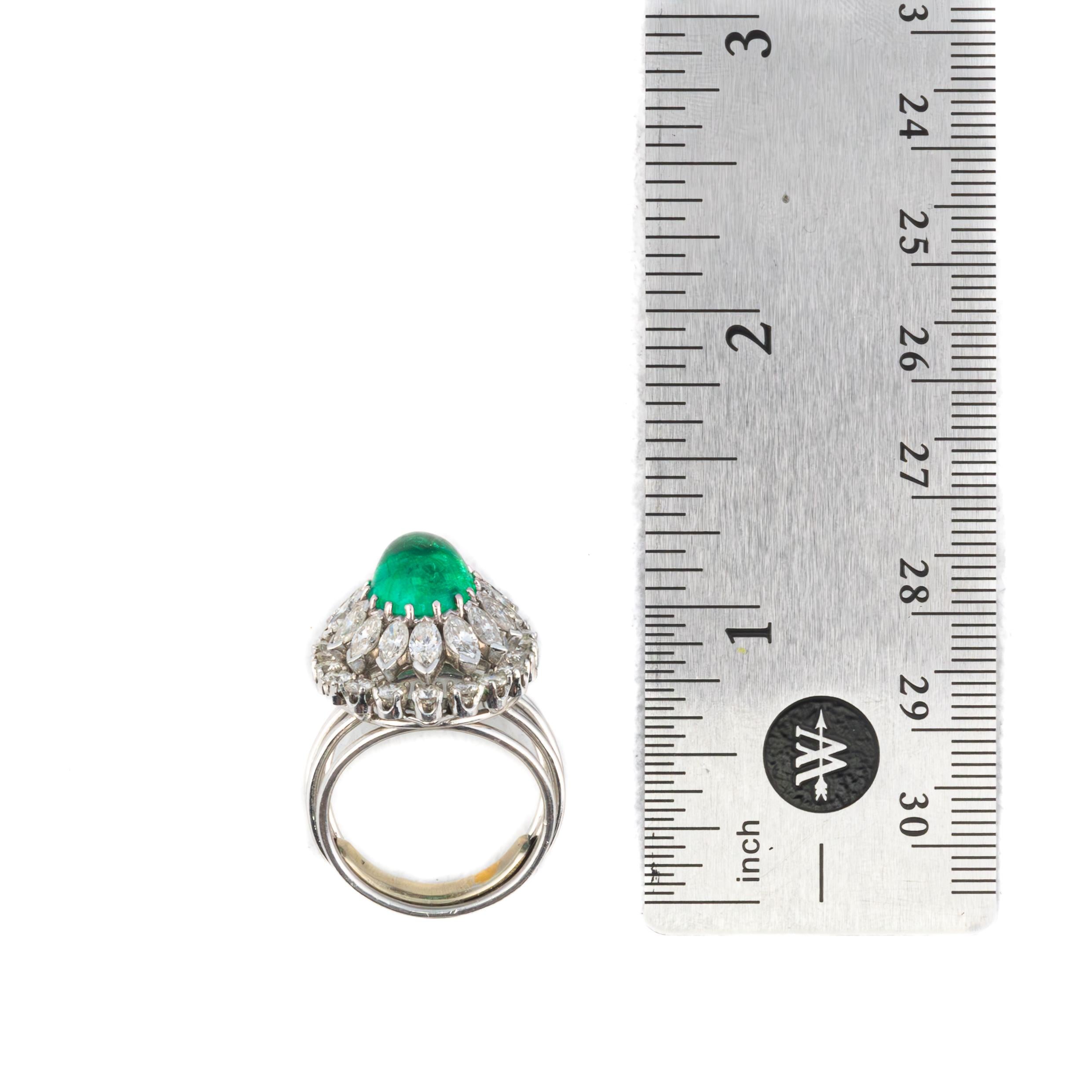 Retro Vintage Emerald and Diamond Halo Cocktail Ring For Sale