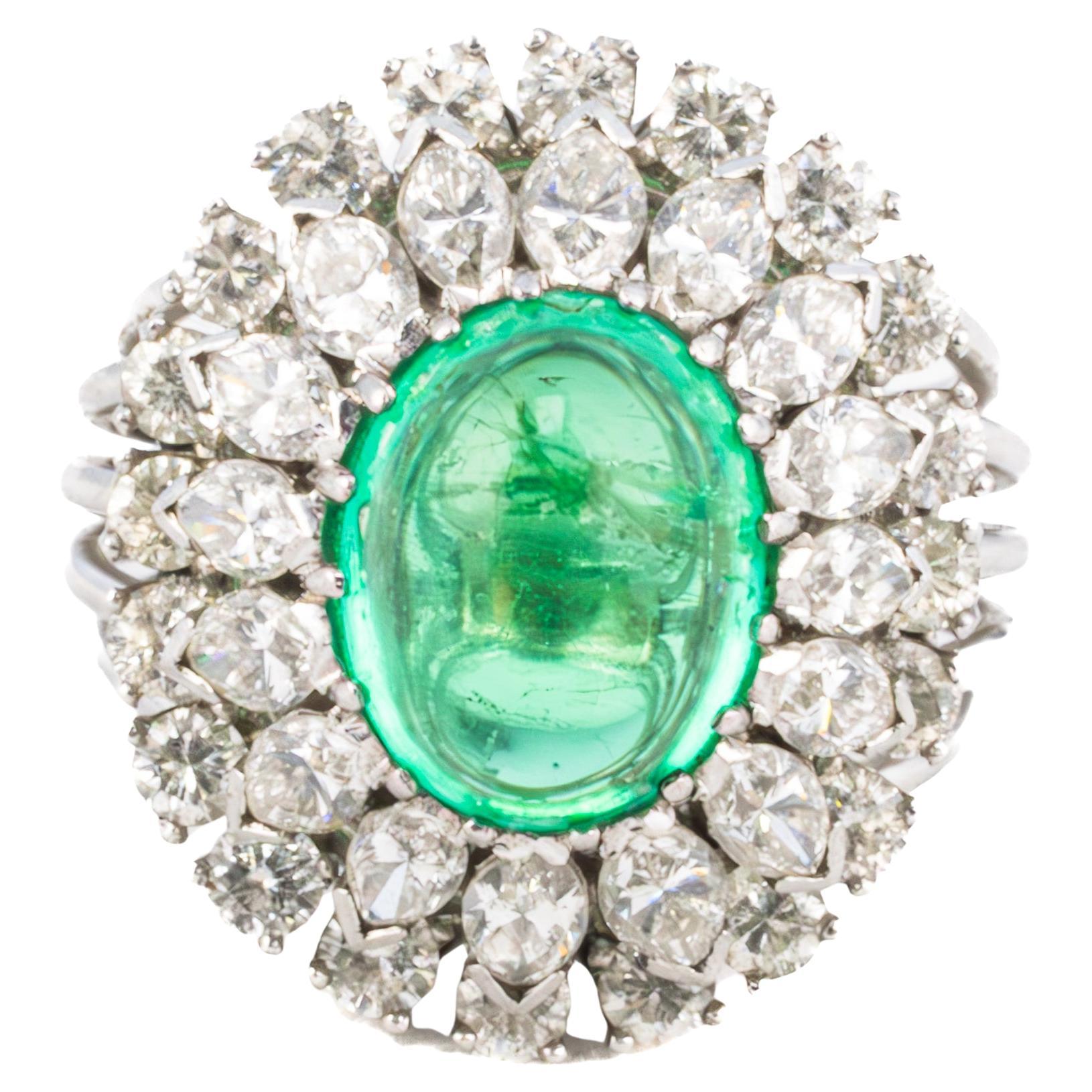 Vintage Emerald and Diamond Halo Cocktail Ring For Sale