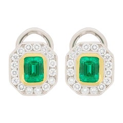 Vintage Emerald and Diamond Halo Earrings, circa 1960s