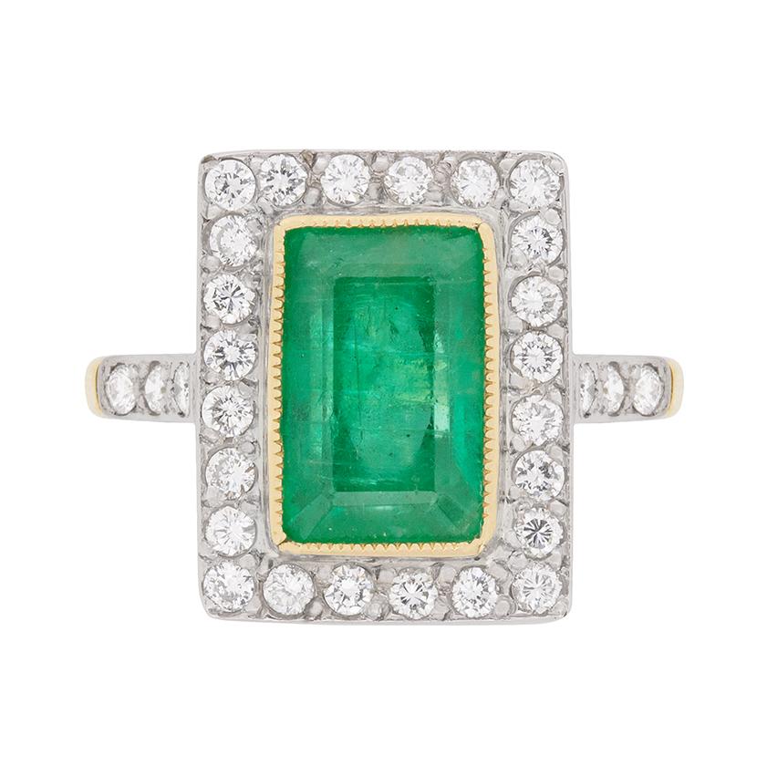 Vintage Emerald and Diamond Halo Ring, circa 1950s