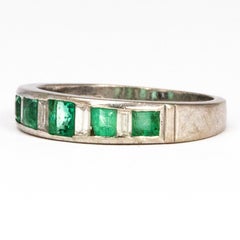 Vintage Emerald and Diamond Platinum 1/2 Eternity Band