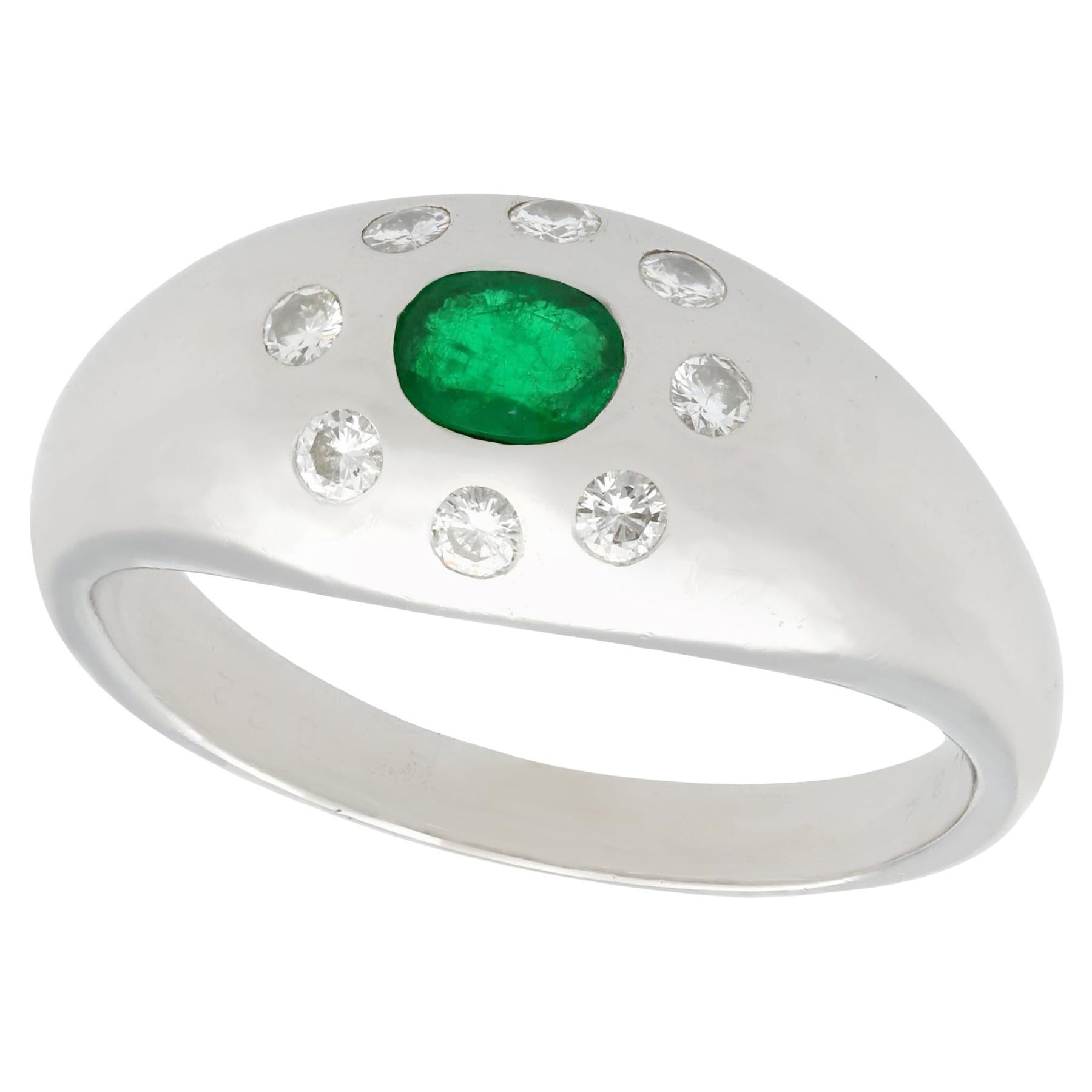 Vintage Emerald and Diamond Platinum Cocktail Ring circa 1970