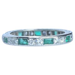 Vintage Emerald and Diamond Platinum Full Eternity Band