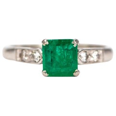 Vintage Emerald and Diamond Platinum Ring