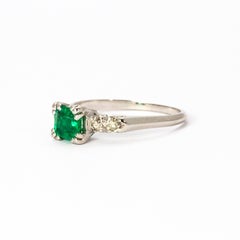 Vintage Emerald and Diamond Platinum Solitaire Ring