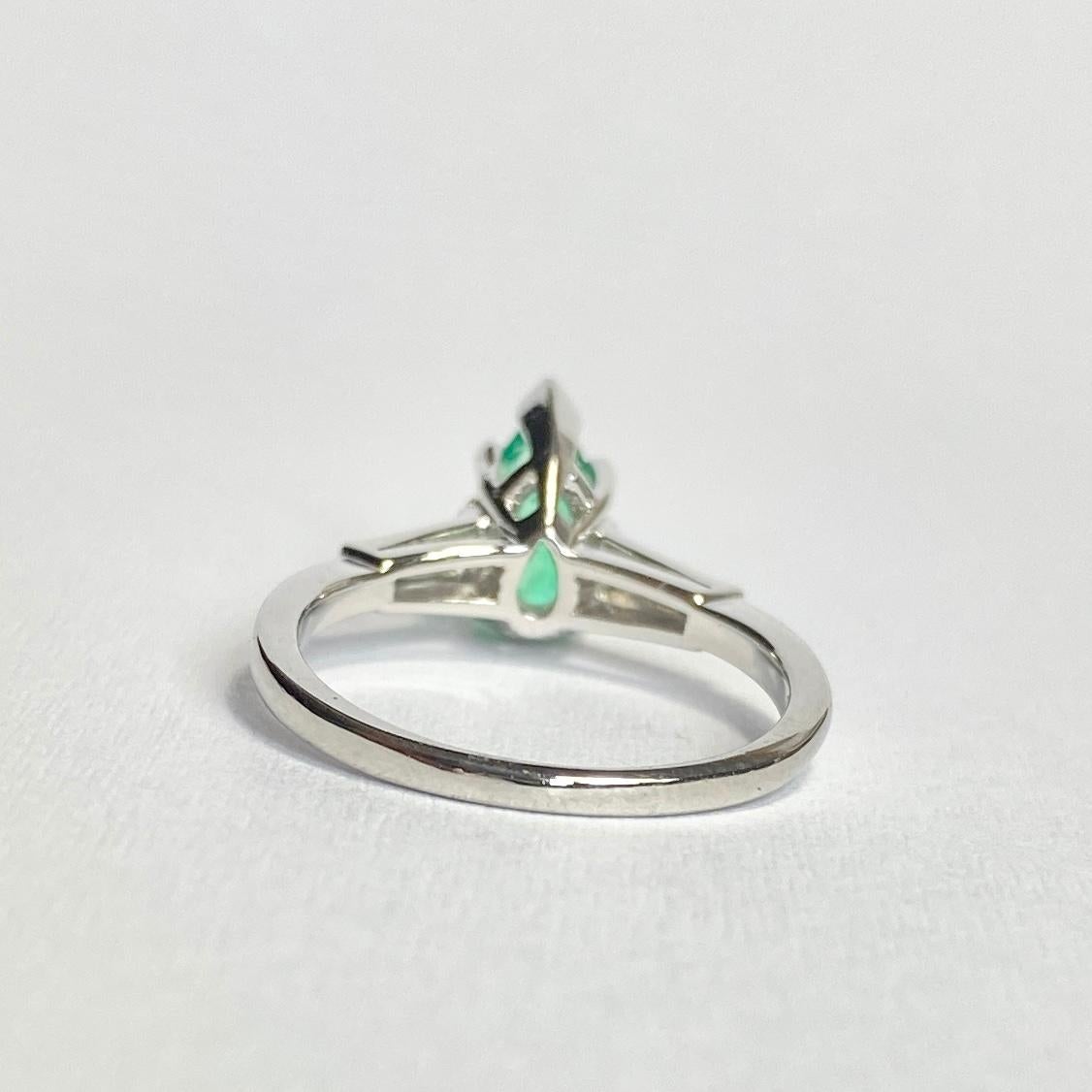 Women's Vintage Emerald and Diamond Platinum Solitaire Ring