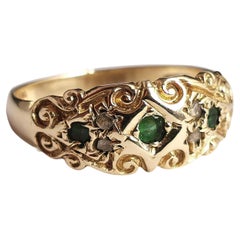 Vintage Emerald and Diamond Ring, 9k Yellow Gold, Gypsy Set