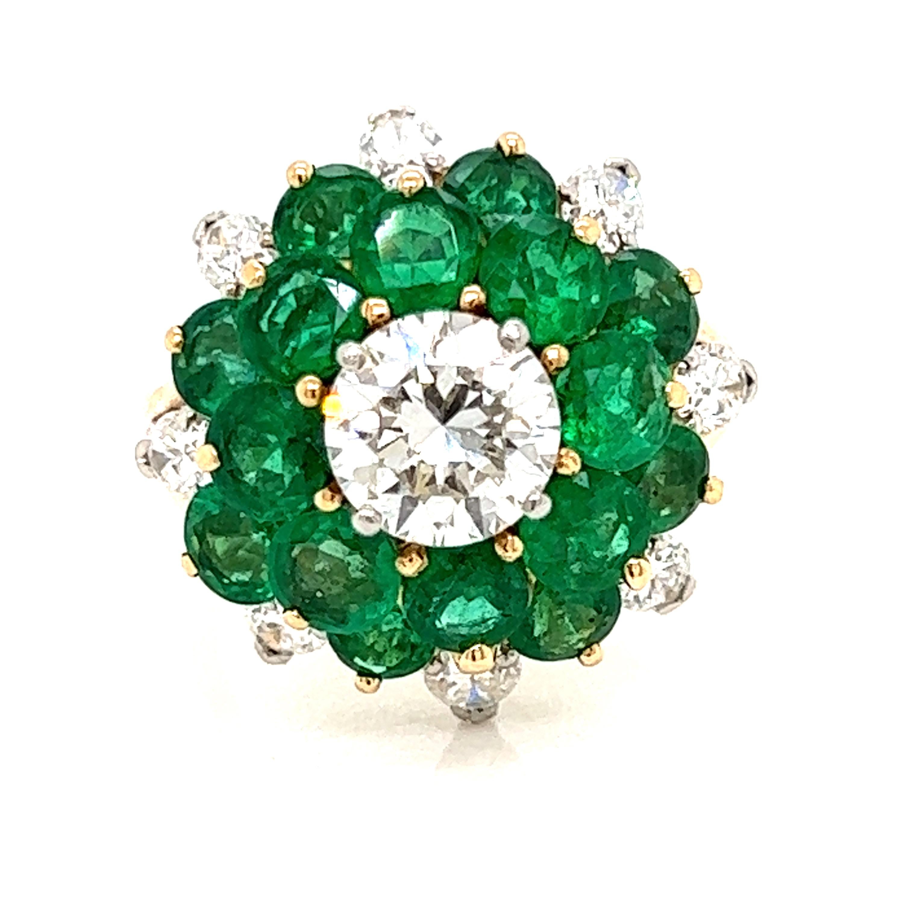 Contemporary Vintage Emerald and Diamond Ring  For Sale