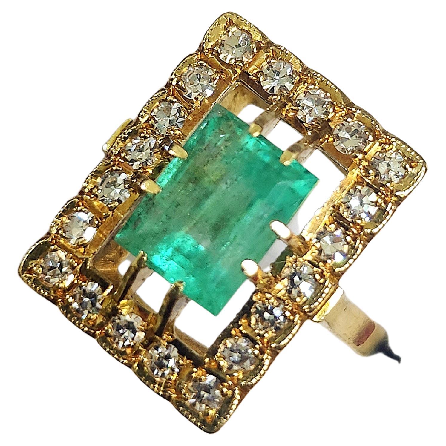 Emerald And Diamond Russian Gold Ring For Sale