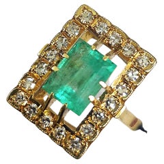 Retro  Emerald And Diamond Russian Gold Ring