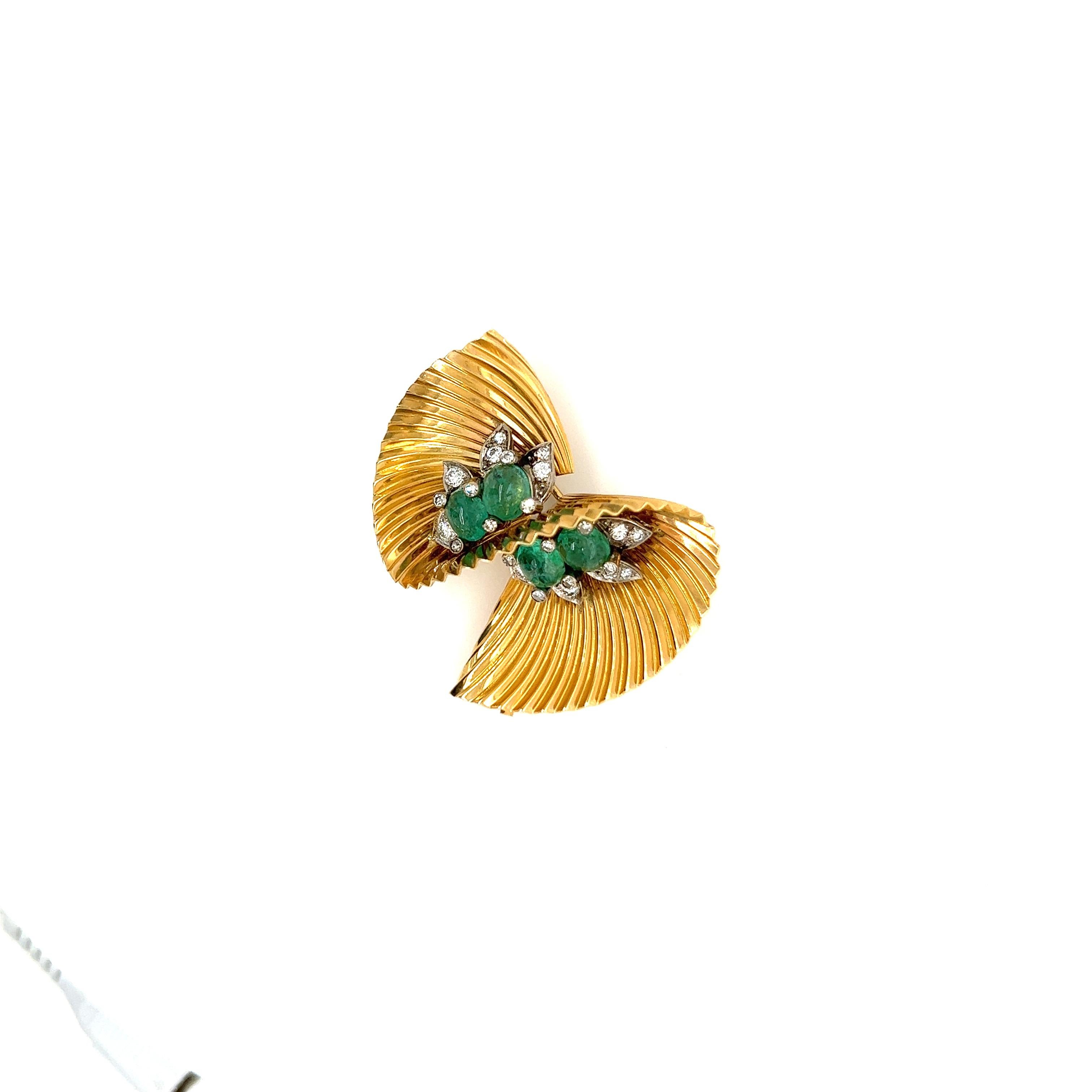 Art Deco Vintage Emerald and Diamond Spiral Brooch For Sale