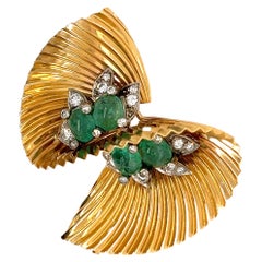 Vintage Emerald and Diamond Spiral Brooch