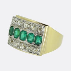 Vintage Emerald and Diamond Three-Row Ring