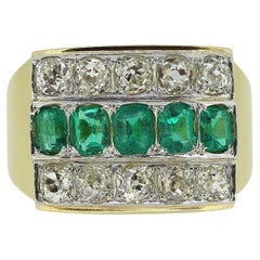Vintage Smaragd und Diamant Dreireihiger Ring