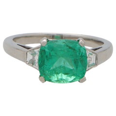 Vintage Emerald and Diamond Trilogy Ring Set in Platinum 