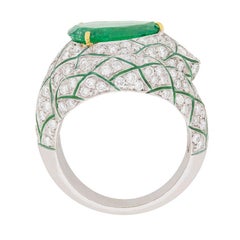 Vintage Emerald and Diamond Twist Cocktail Ring, circa 1950s