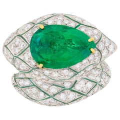 Vintage Emerald and Diamond Twist Cocktail Ring, circa 1950s