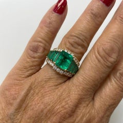 Vintage Emerald and Diamond Wide Band Ring in 18K Yellow Gold