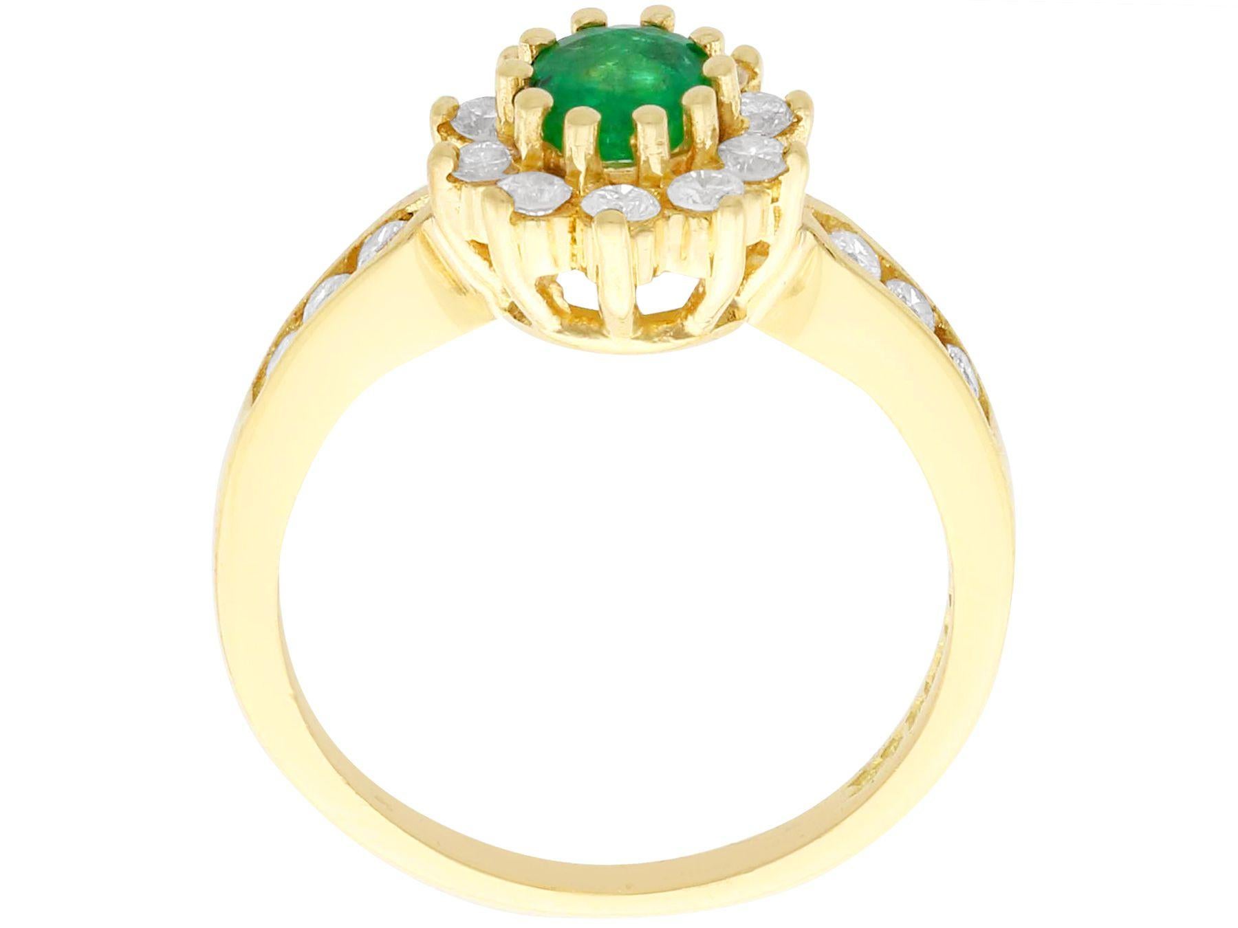 Oval Cut Vintage Emerald and Diamond Yellow Gold Cluster Ring For Sale