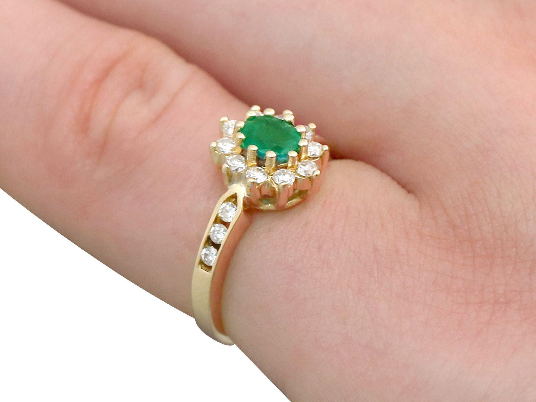 Women's Vintage Emerald and Diamond Yellow Gold Cluster Ring For Sale