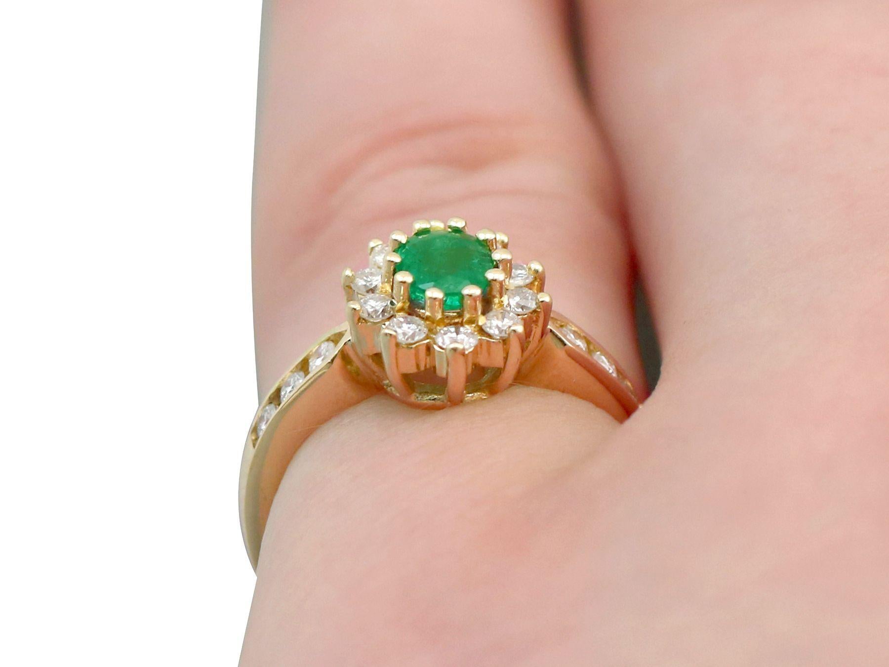 Vintage Emerald and Diamond Yellow Gold Cluster Ring For Sale 1