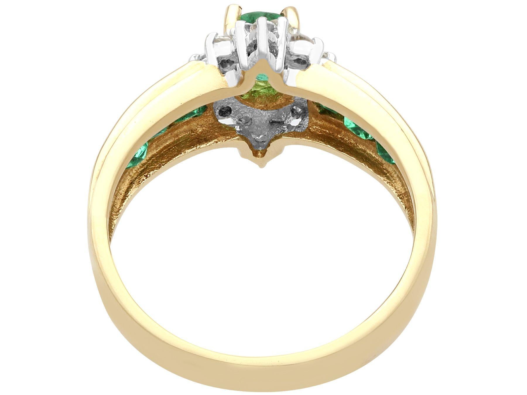 Women's Vintage Oval Cut Emerald and Diamond Yellow Gold Cocktail Ring For Sale