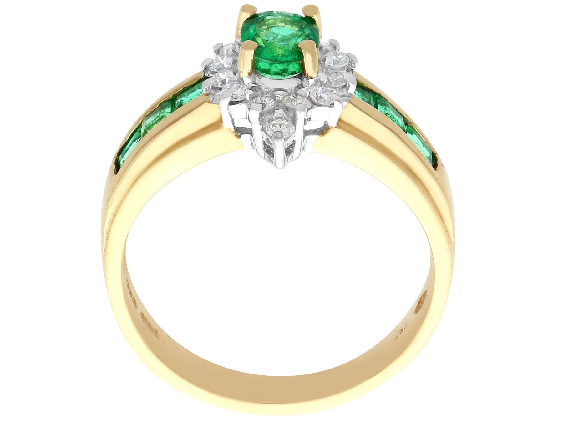 Vintage Oval Cut Emerald and Diamond Yellow Gold Cocktail Ring For Sale 1