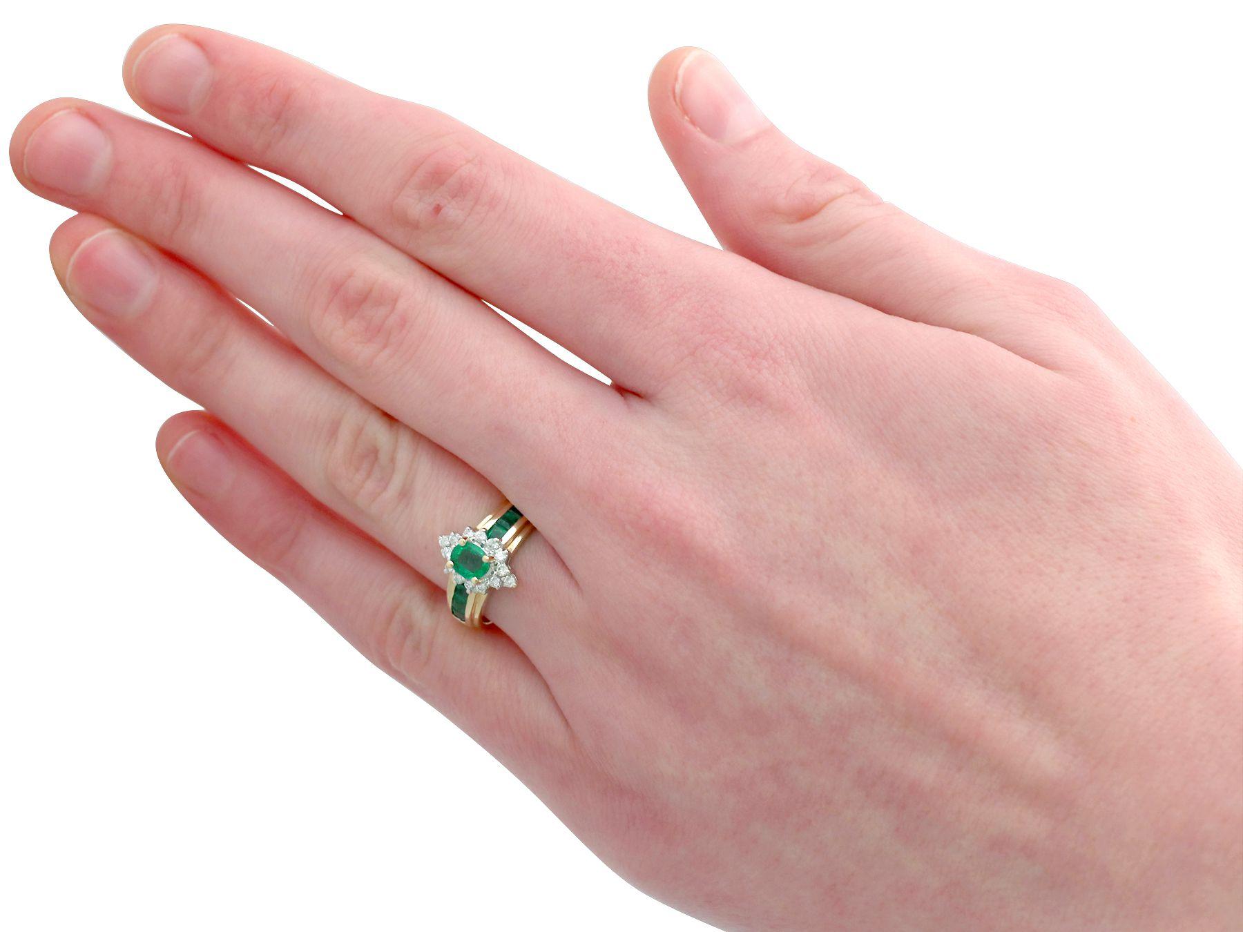 Vintage Oval Cut Emerald and Diamond Yellow Gold Cocktail Ring For Sale 2