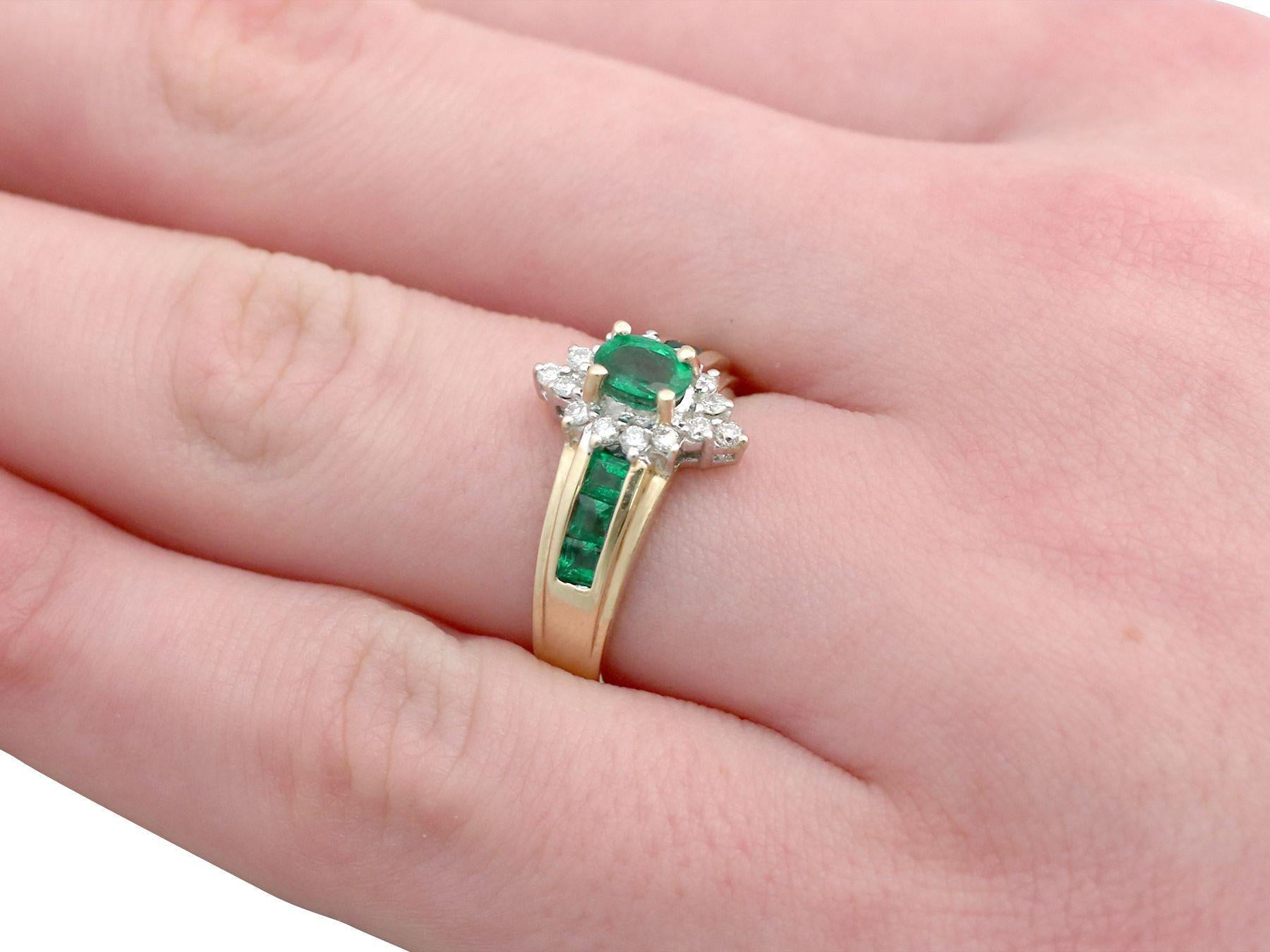 Vintage Oval Cut Emerald and Diamond Yellow Gold Cocktail Ring For Sale 3