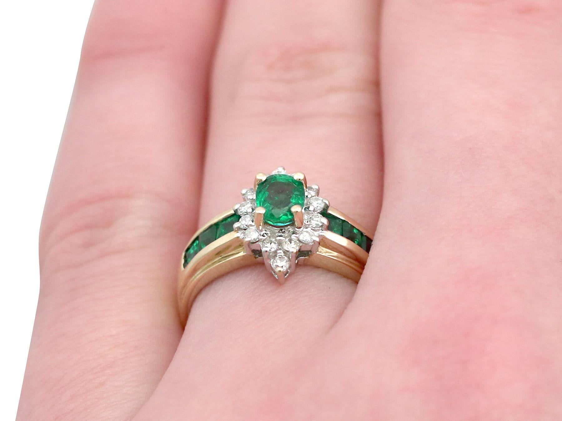 Vintage Oval Cut Emerald and Diamond Yellow Gold Cocktail Ring For Sale 4