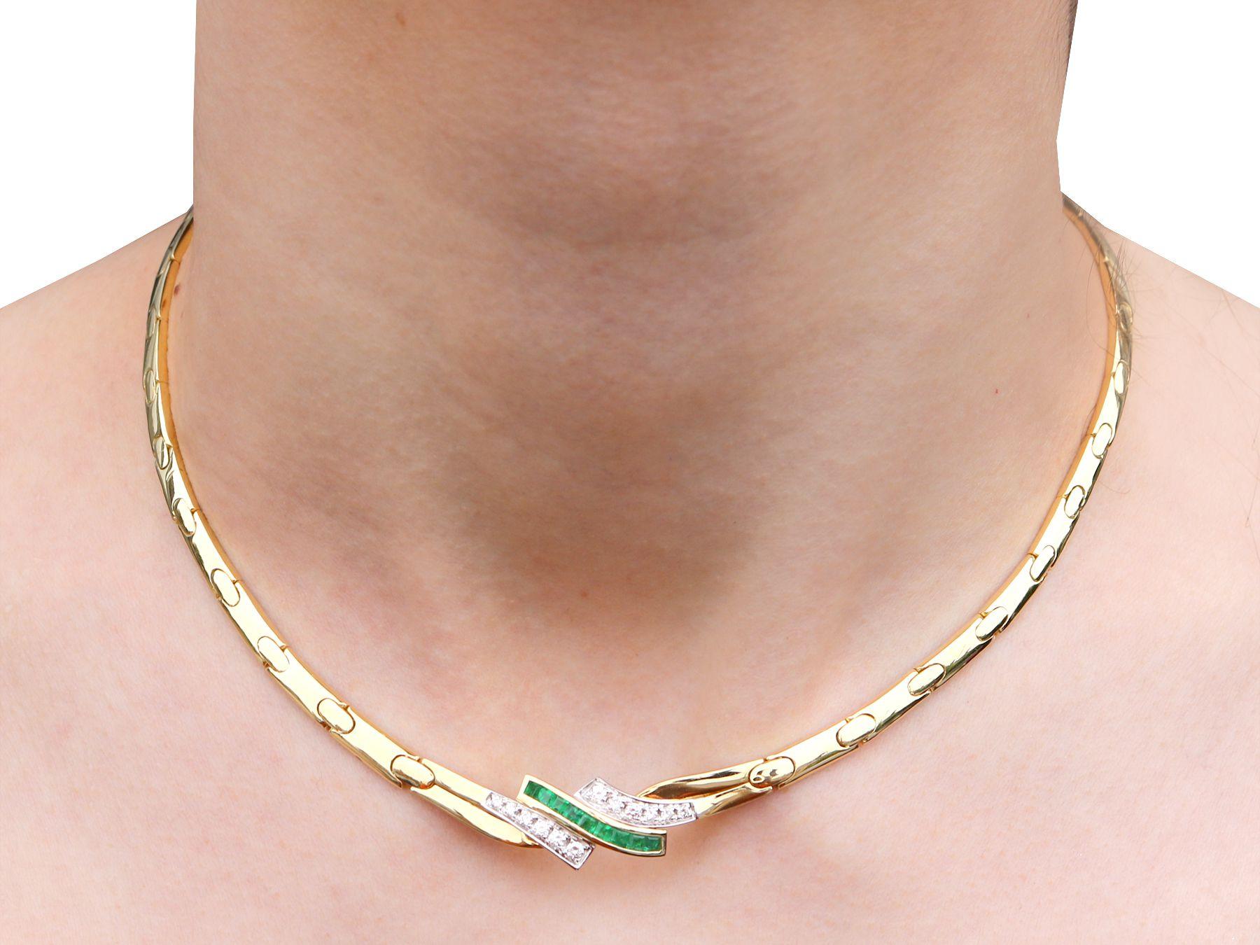 Vintage Emerald and Diamond Yellow Gold Necklace, Circa 1990 1
