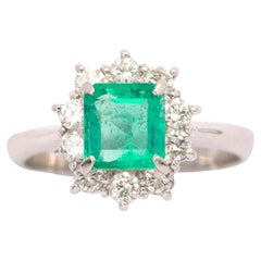 Vintage emerald and diamonds platinum ring