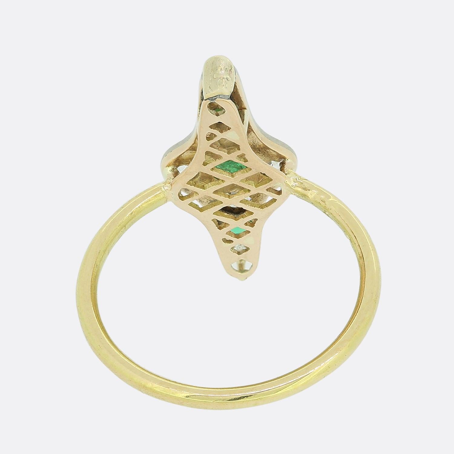 Vintage-Ring mit Smaragd und Diamant im Altschliff (Art déco) im Angebot